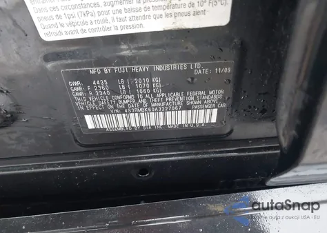 2010 Subaru Legacy 2.5I Limited from USA, damaged, VIN 4S3BMBK60A3227067